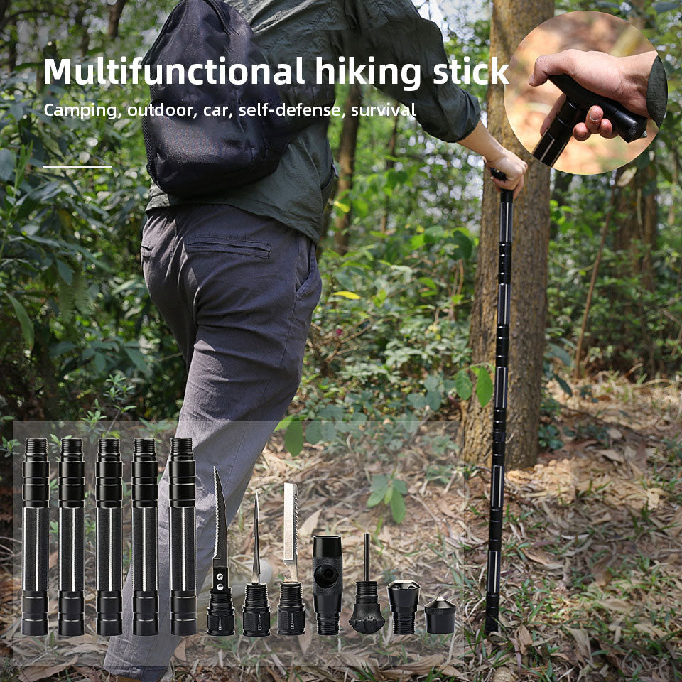 Multi-Section Outdoor Trekking Pole With Multi-Function Accessories