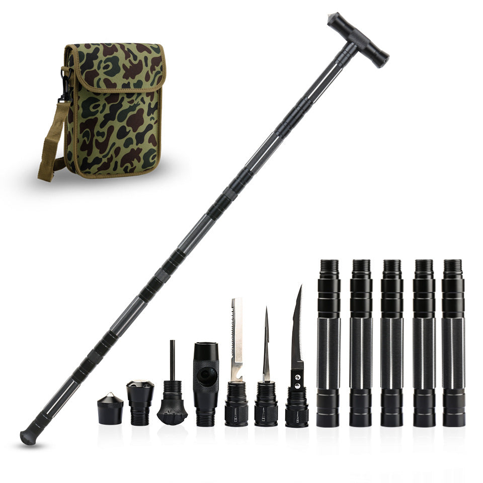 Multi-Section Outdoor Trekking Pole With Multi-Function Accessories