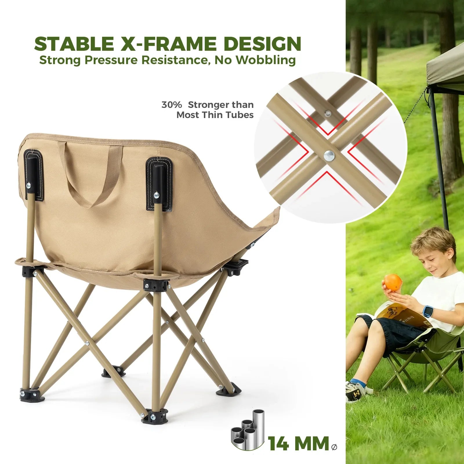 Folding Carbon Steel Camping Chair Adult Kids Sizes