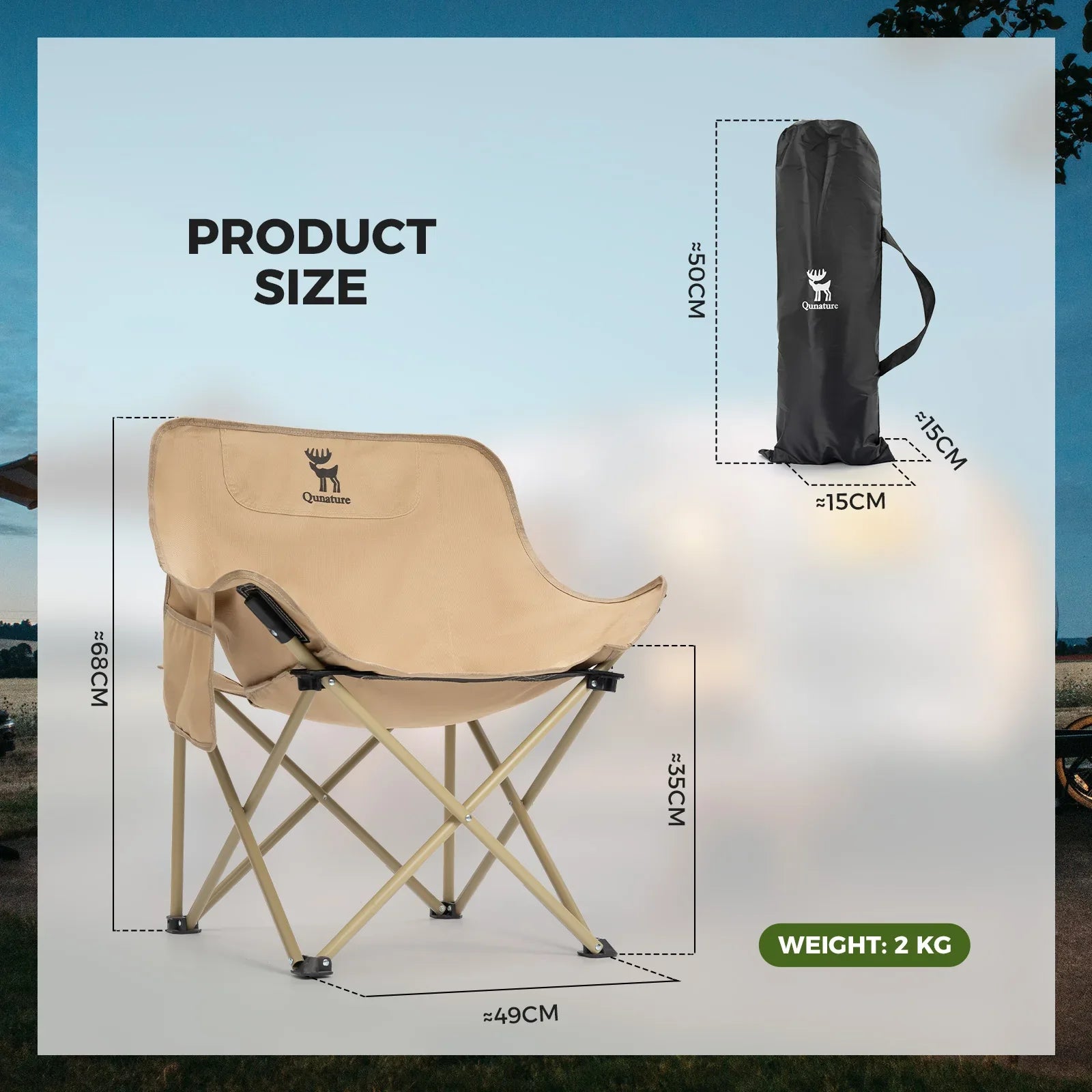 Folding Carbon Steel Camping Chair Adult Kids Sizes