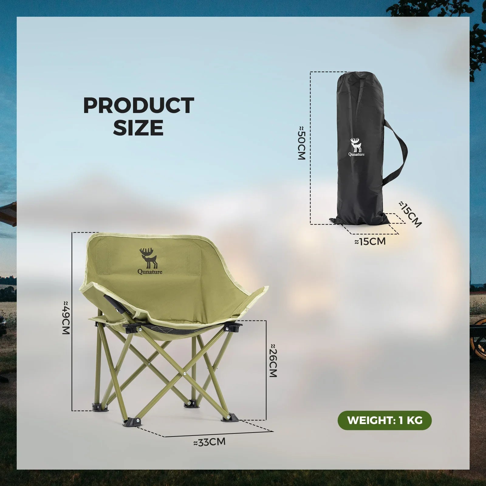 Folding Carbon Steel Camping Chair Adult Kids Sizes