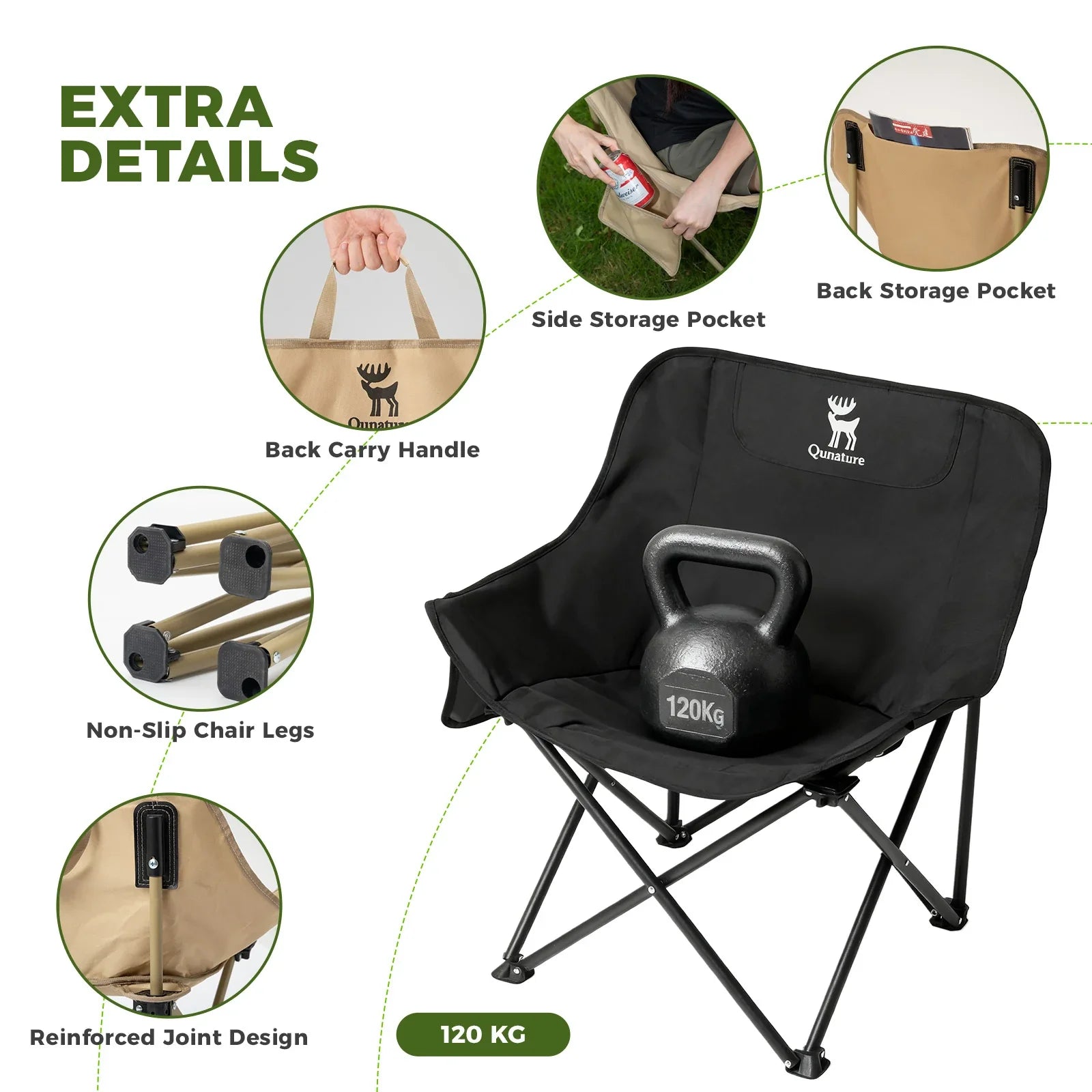 Folding Carbon Steel Camping Chair Adult Kids Sizes