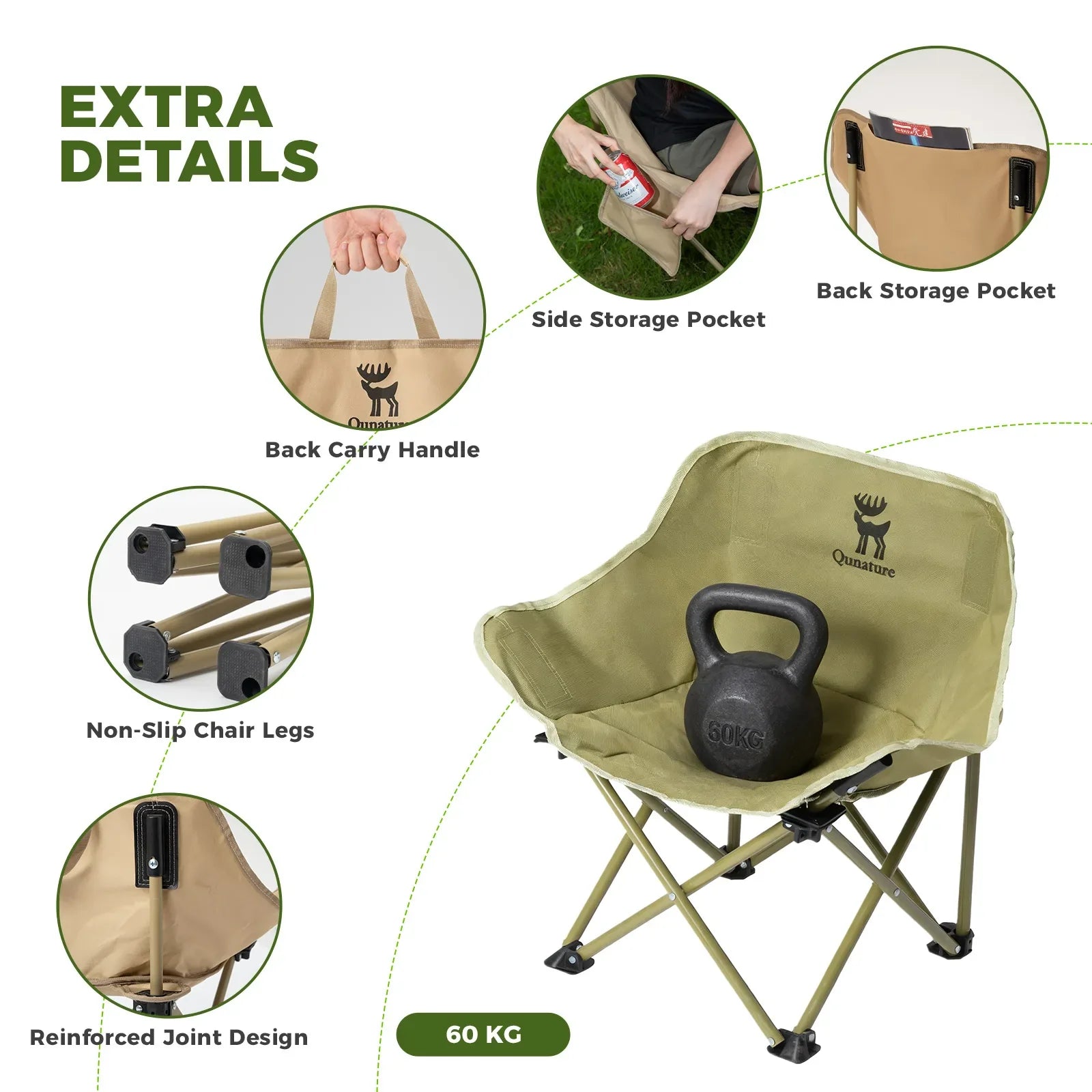 Folding Carbon Steel Camping Chair Adult Kids Sizes