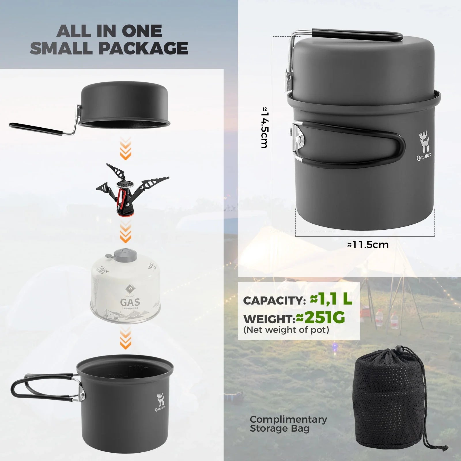 Ultra-Light Aluminum Camping Cookware Set Nestable Design