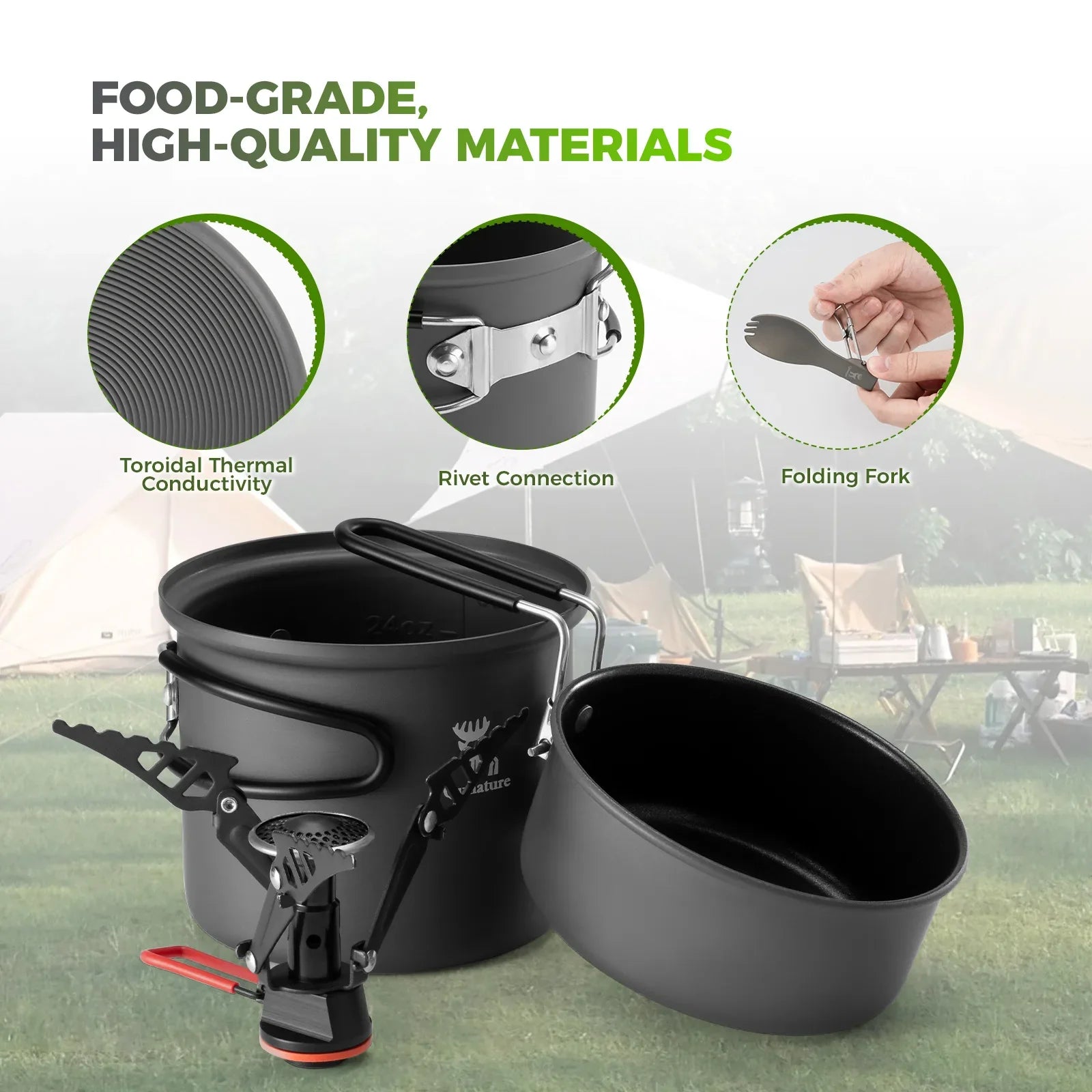 Ultra-Light Aluminum Camping Cookware Set Nestable Design