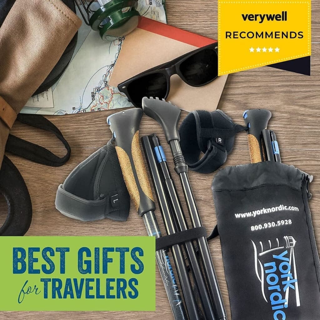 Folding Walking Hiking Poles With Rubber Feet Bag